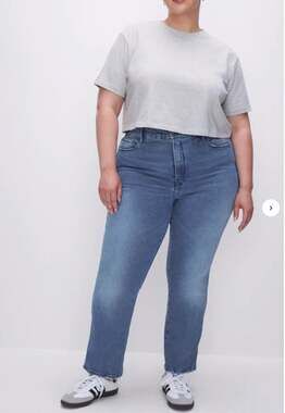 GOOD AMERICAN NWT Good Curve Straight Denim Jeans in Blue858 // 14